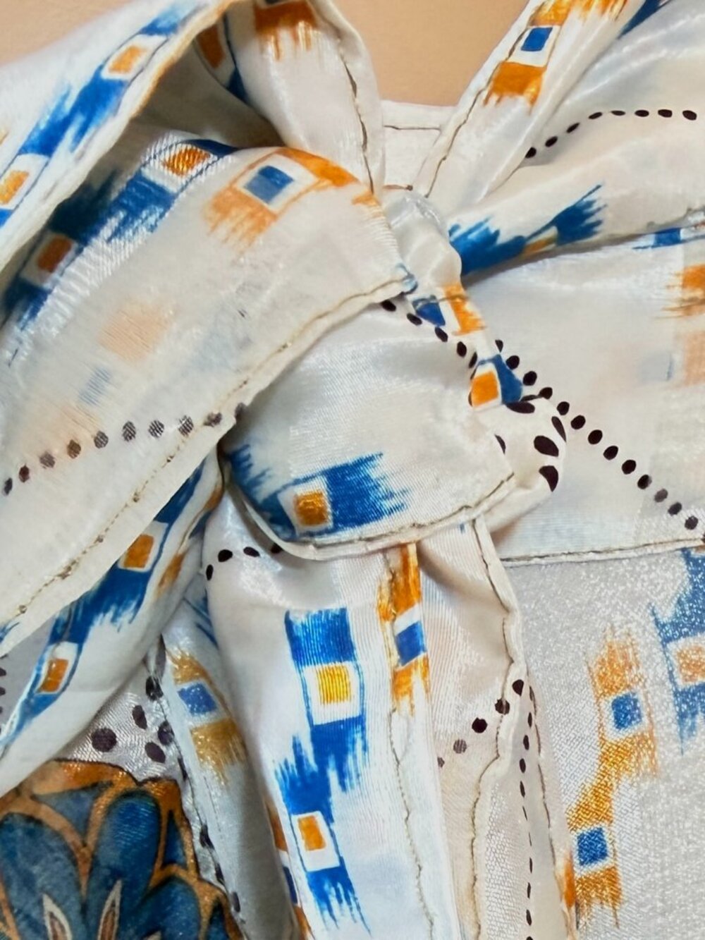 Henna 100% Silk Wrap Skirt In Royal Blue, Golden Yellow White and Gray-One Size - Picture 2 of 14
